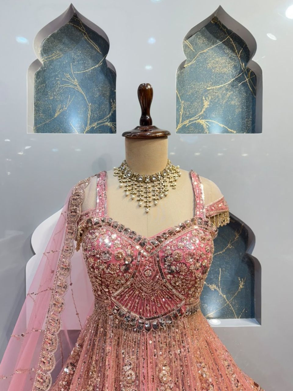 "BLUSH PINK ROSE GOLD EMBELLISHED LEHENGA"