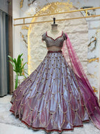 "PLUM LAVENDER PEARL EMBROIDERED LEHENGA"