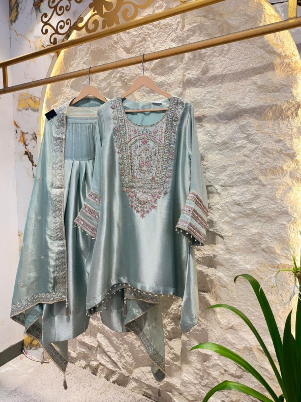 "AQUA MIST REGAL EMBROIDERED SUIT"