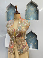 "IVORY GOLD EMBELLISHED JACKET DRAPE INDO-WESTERN"