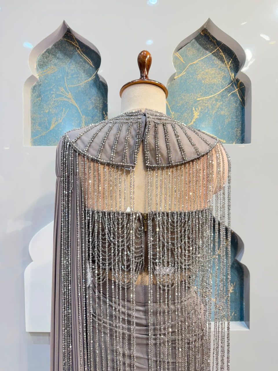"SMOKEY SILVER CASCADE DRAPE SAREE"