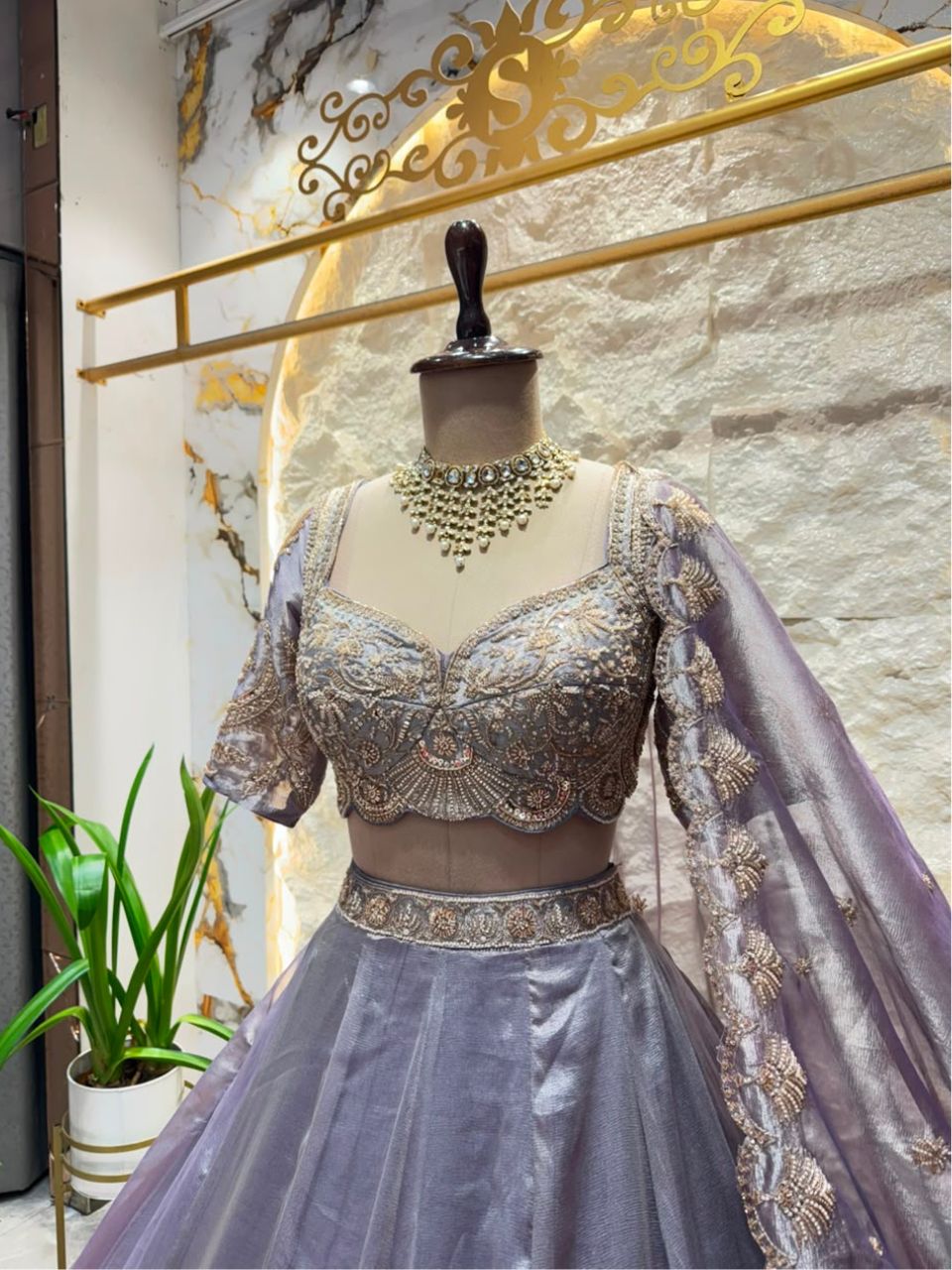 "SILVER GREY REGAL EMBROIDERED LEHENGA"