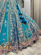 "AQUA BLUE AND SILVER EMBROIDERED LEHENGA"
