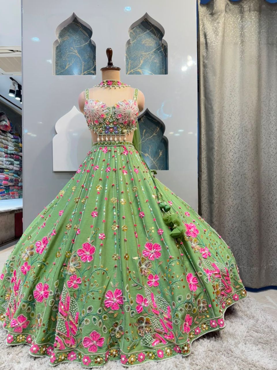 "EMERALD BLOOM FLORAL EMBROIDERED LEHENGA"