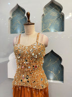 "RUST ORANGE DRAPE INDO-WESTERN"