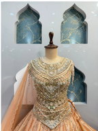 "PEACH PEARL EMBELLISHED ROYAL LEHENGA"