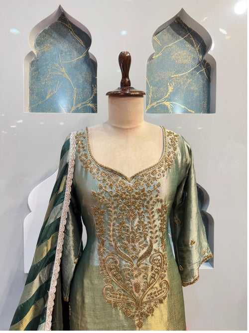 "SAGE ELEGANCE EMBROIDERED SHARARA"