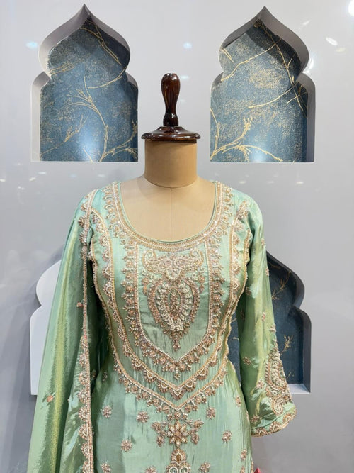 "MINT MAJESTY EMBROIDERED SHARARA"