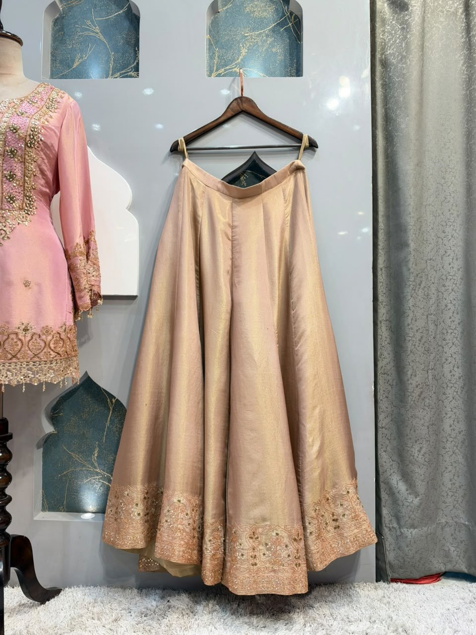 "ELEGANT PEACH PINK EMBROIDERED SHARARA"