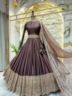 "MOCHA BROWN PLEATED LEHENGA"