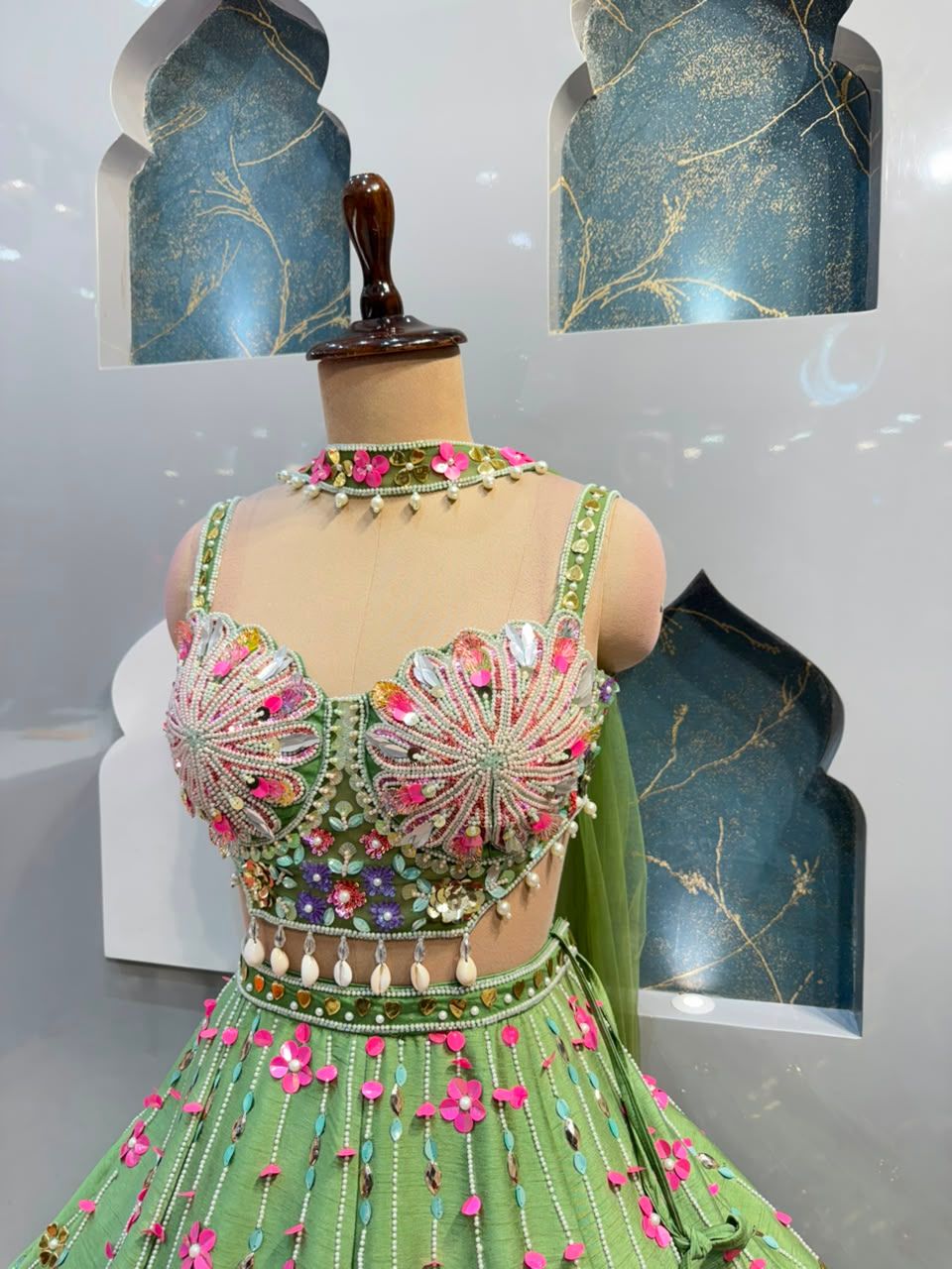 "EMERALD BLOOM FLORAL EMBROIDERED LEHENGA"