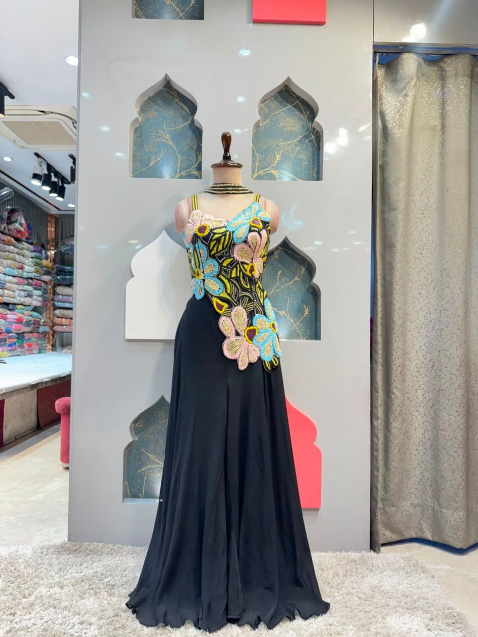 "MIDNIGHT BLACK FLORAL EMBROIDERED INDO-WESTERN"
