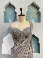 "SMOKEY SILVER CASCADE DRAPE SAREE"