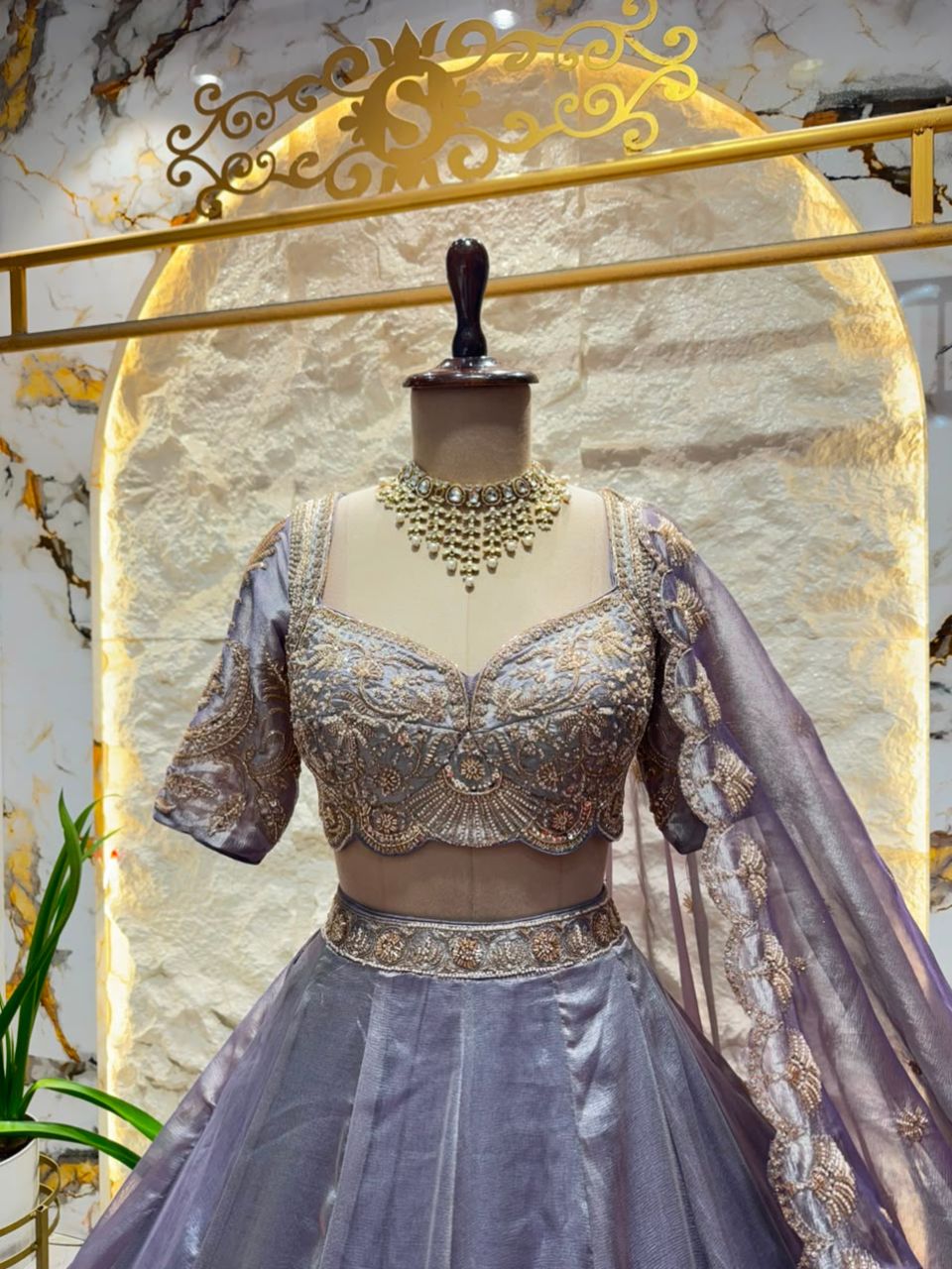 "SILVER GREY REGAL EMBROIDERED LEHENGA"