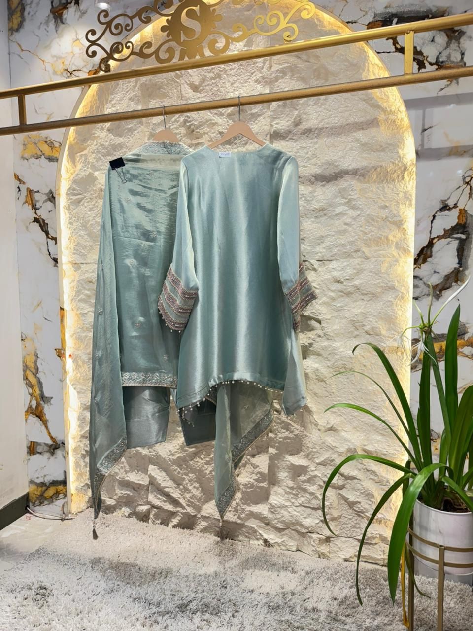 "AQUA MIST REGAL EMBROIDERED SUIT"