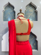 CRIMSON RED DRAPE SAREE