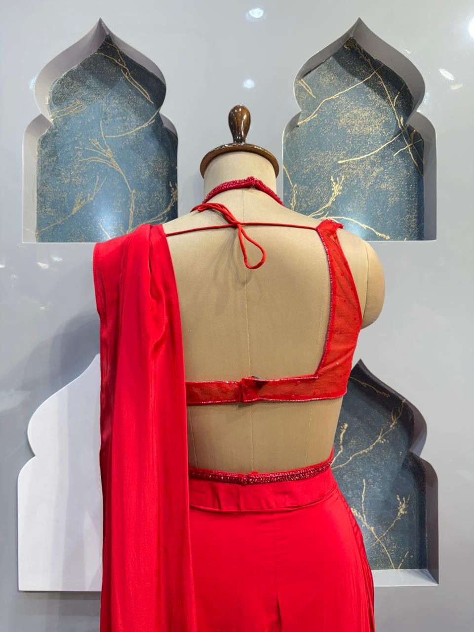 CRIMSON RED DRAPE SAREE