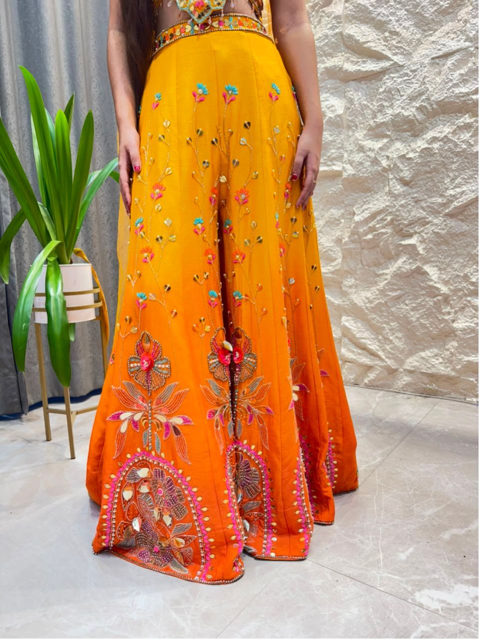 "SUNSET ORANGE FLORAL EMBROIDERED INDO WESTERN"