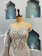"PEARL GREY MIRROR WORK DESIGNER SHARARA"