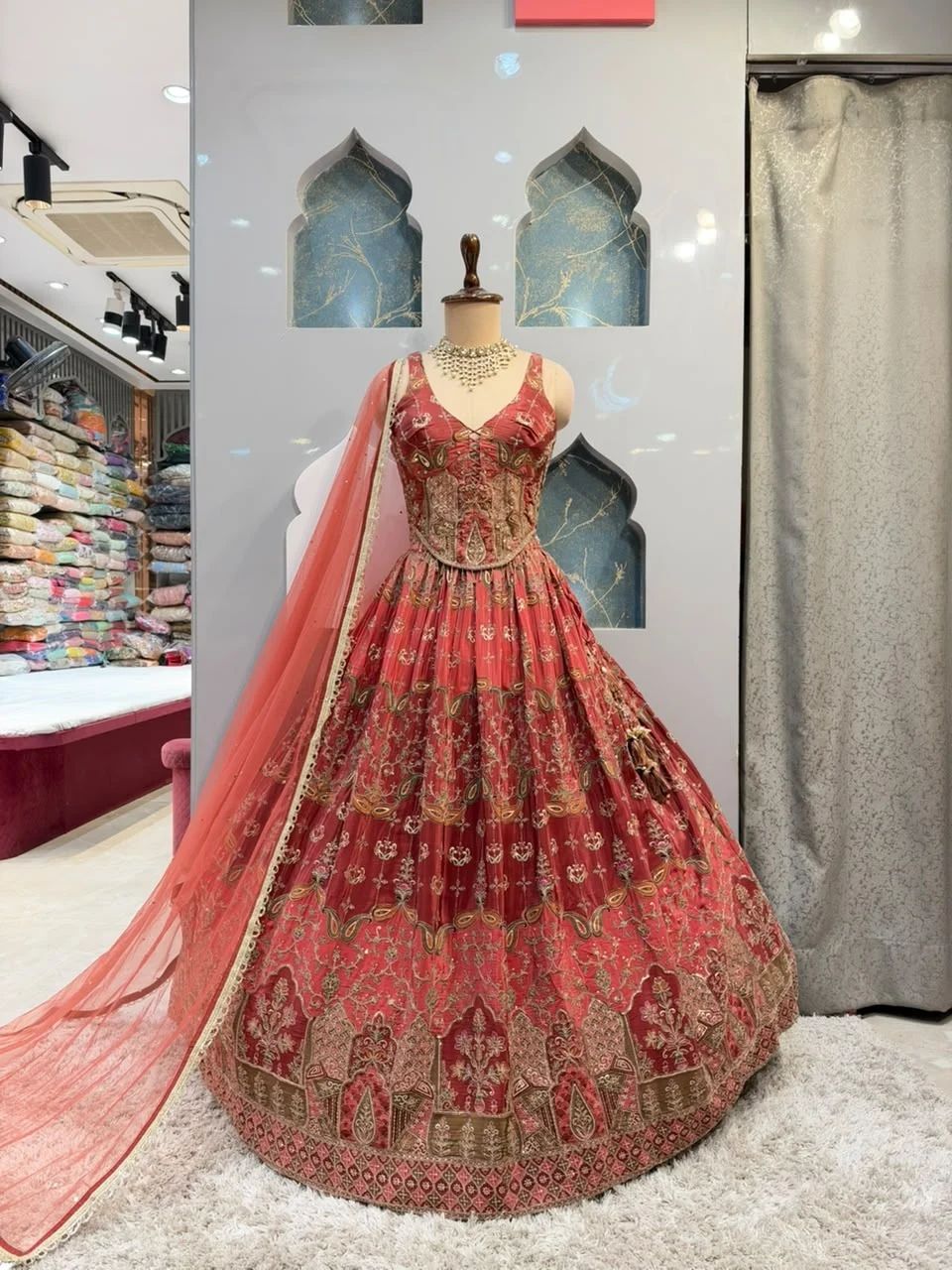 "REGAL ROSE PINK EMBROIDERED LEHENGA"