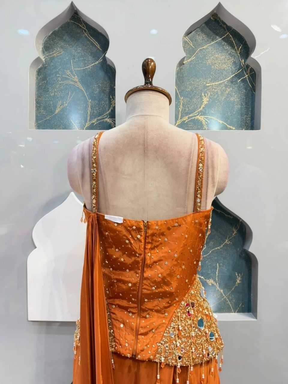 "RUST ORANGE DRAPE INDO-WESTERN"