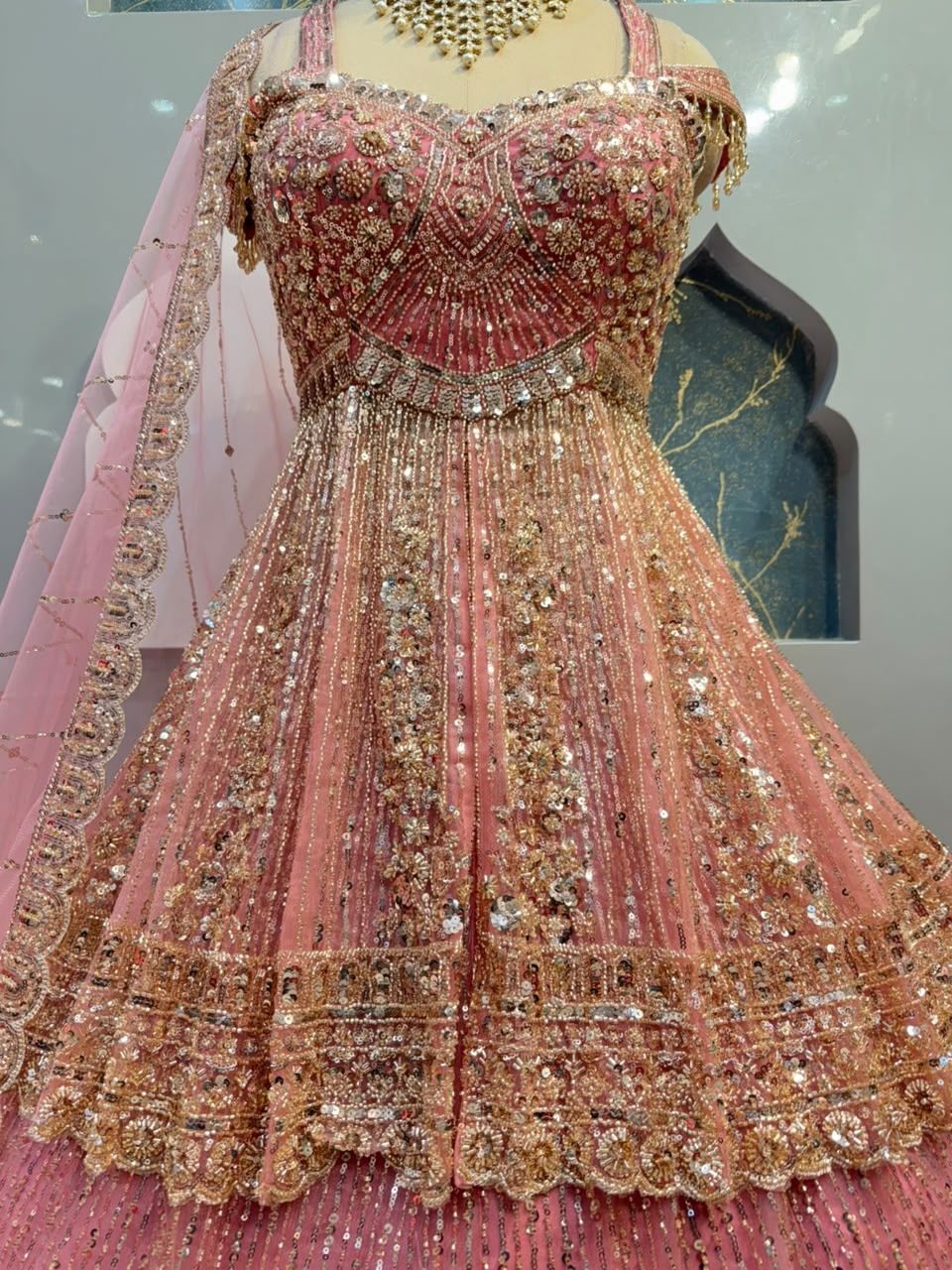 "BLUSH PINK ROSE GOLD EMBELLISHED LEHENGA"