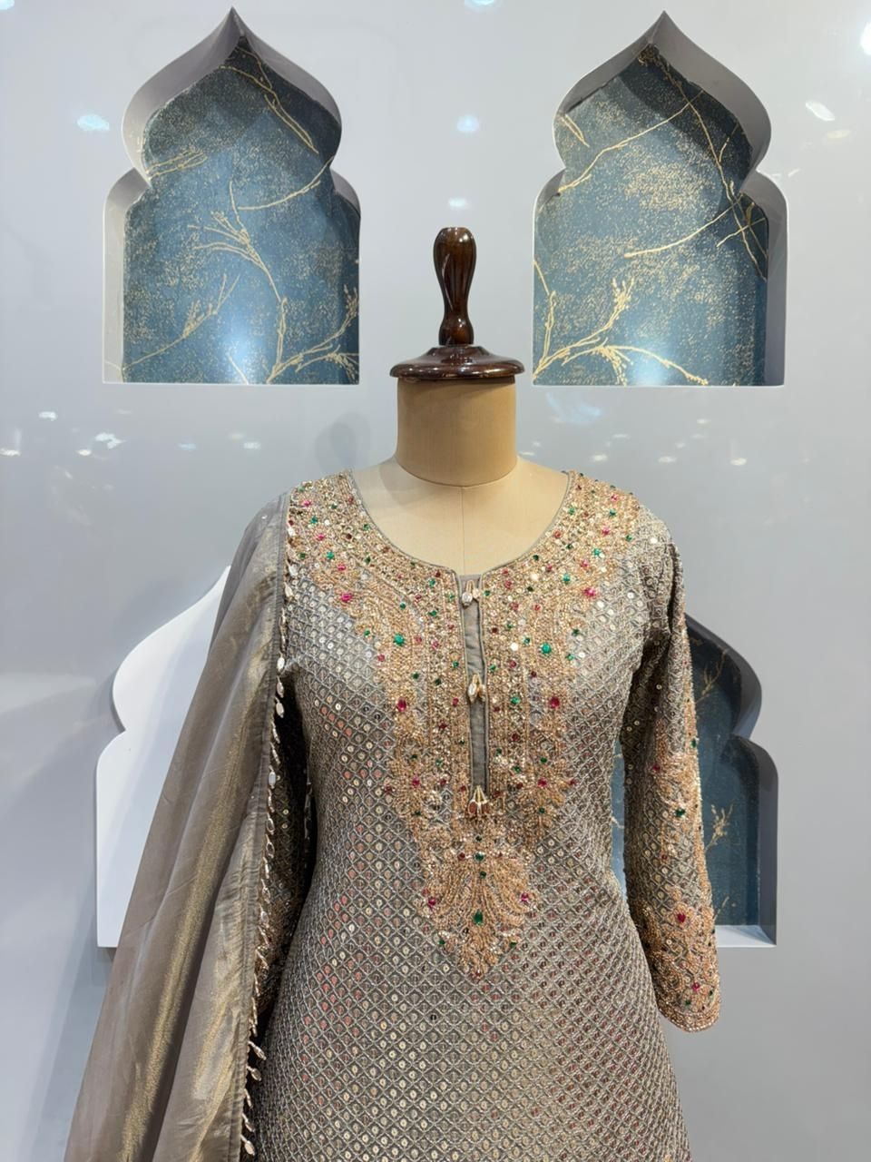 "SMOKEY GREY CRYSTAL EMBELLISHED SHARARA"