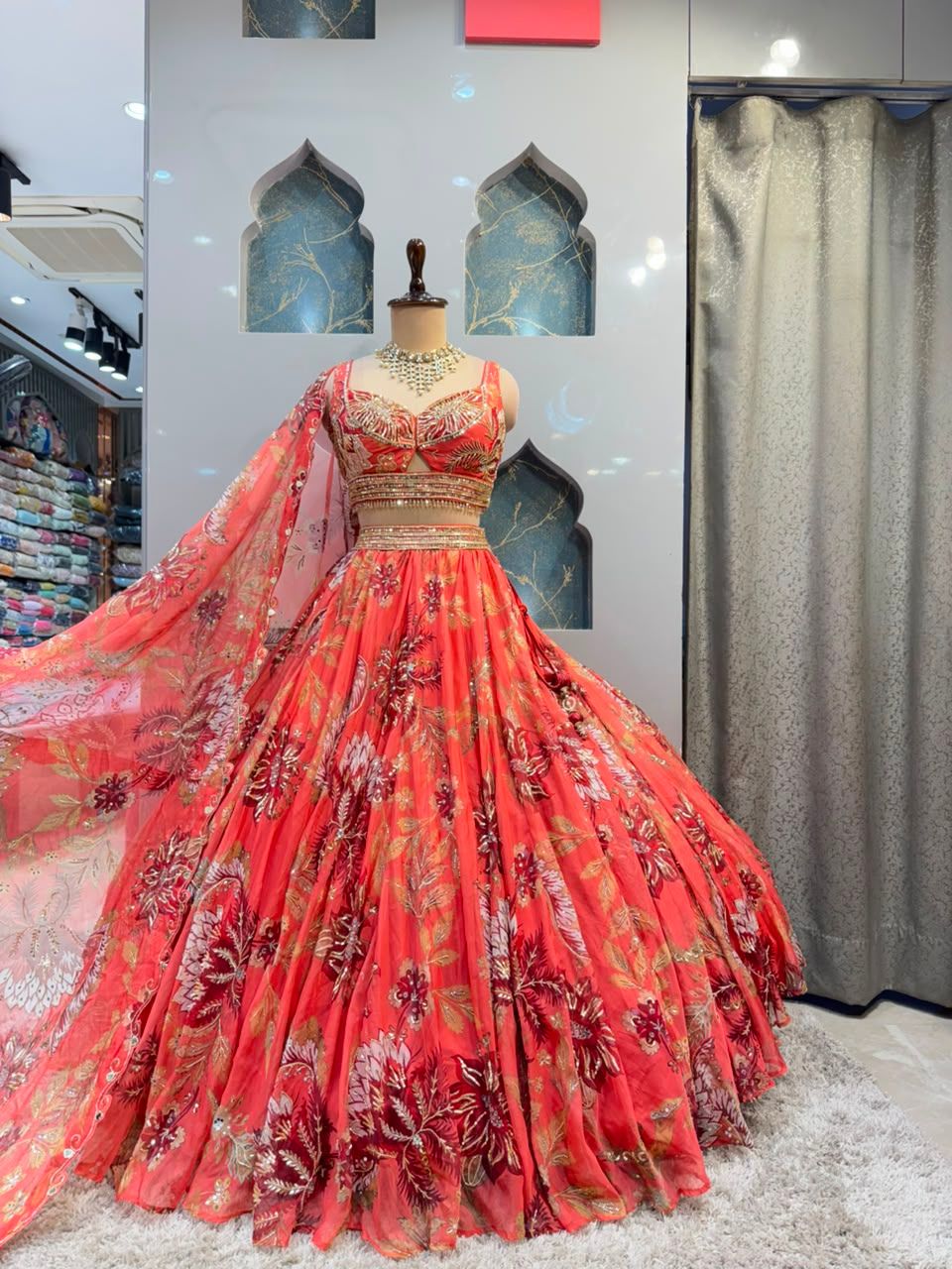"CORAL ROSE FLORAL LEHENGA"