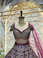 "PLUM LAVENDER PEARL EMBROIDERED LEHENGA"