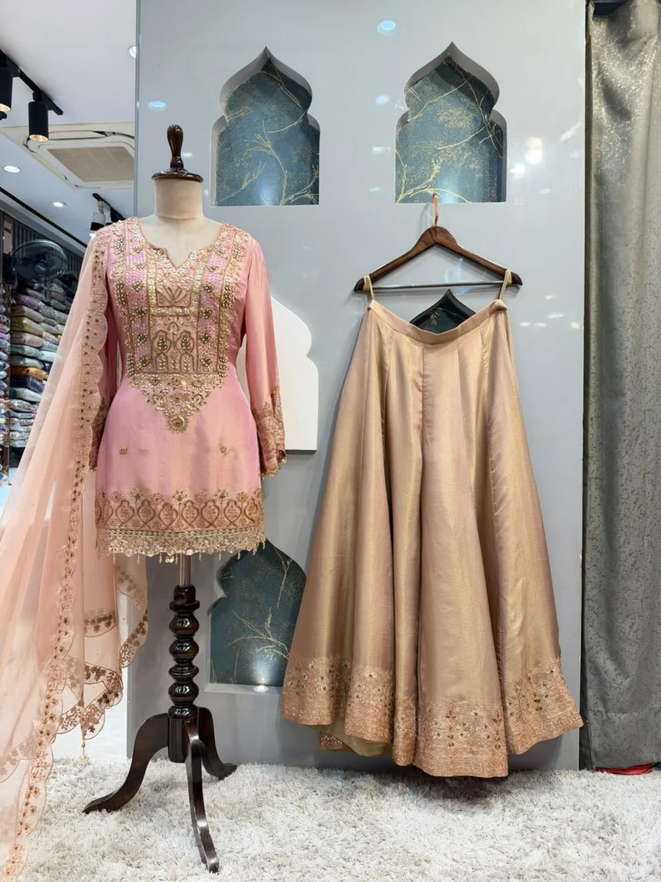 "ELEGANT PEACH PINK EMBROIDERED SHARARA"