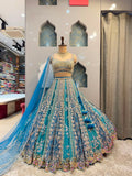 "AQUA BLUE AND SILVER EMBROIDERED LEHENGA"
