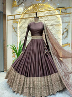"MOCHA BROWN PLEATED LEHENGA"