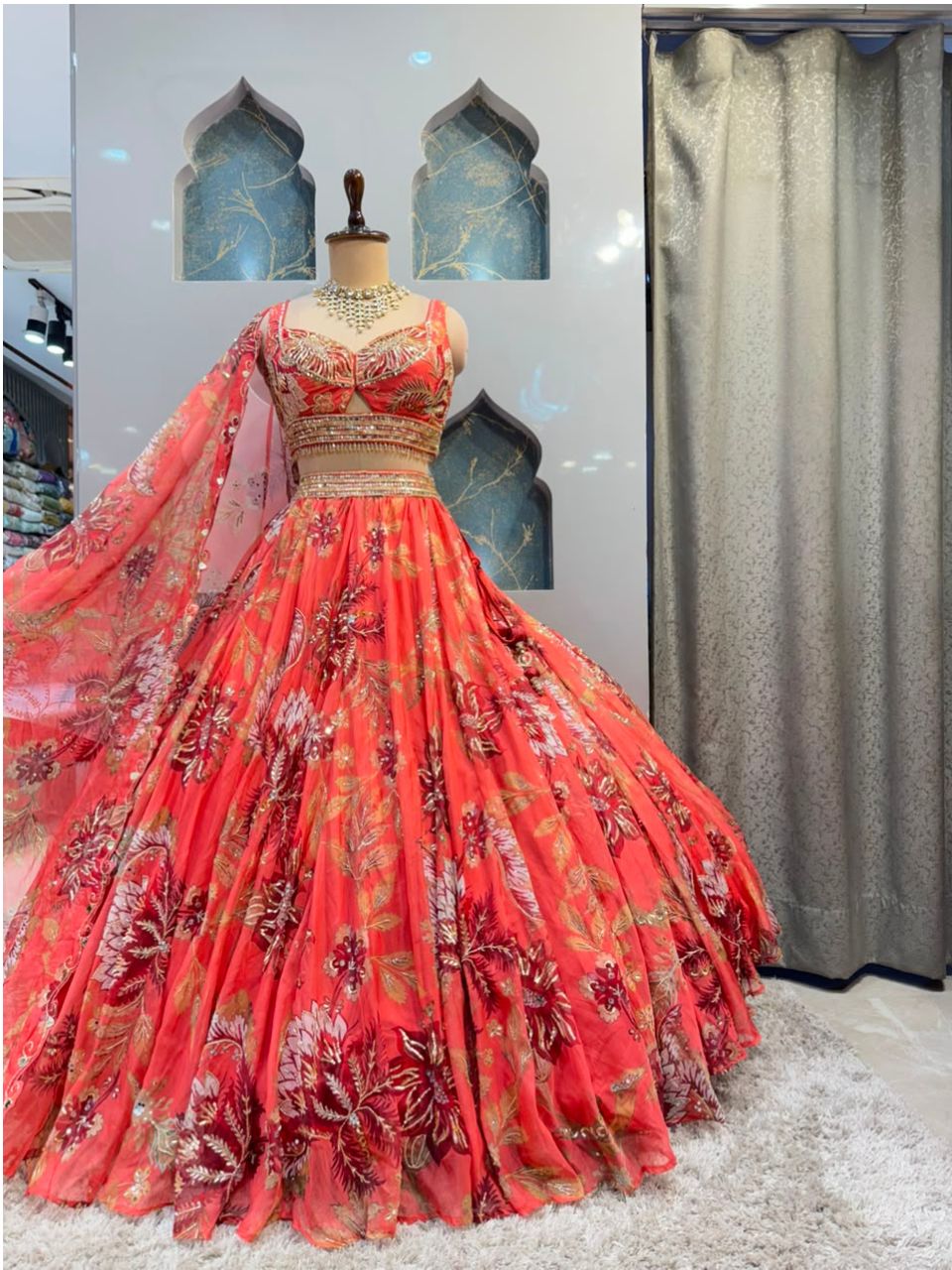 "CORAL ROSE FLORAL LEHENGA"