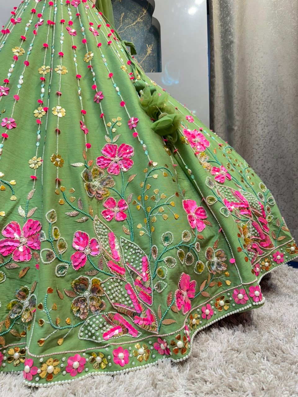 "EMERALD BLOOM FLORAL EMBROIDERED LEHENGA"