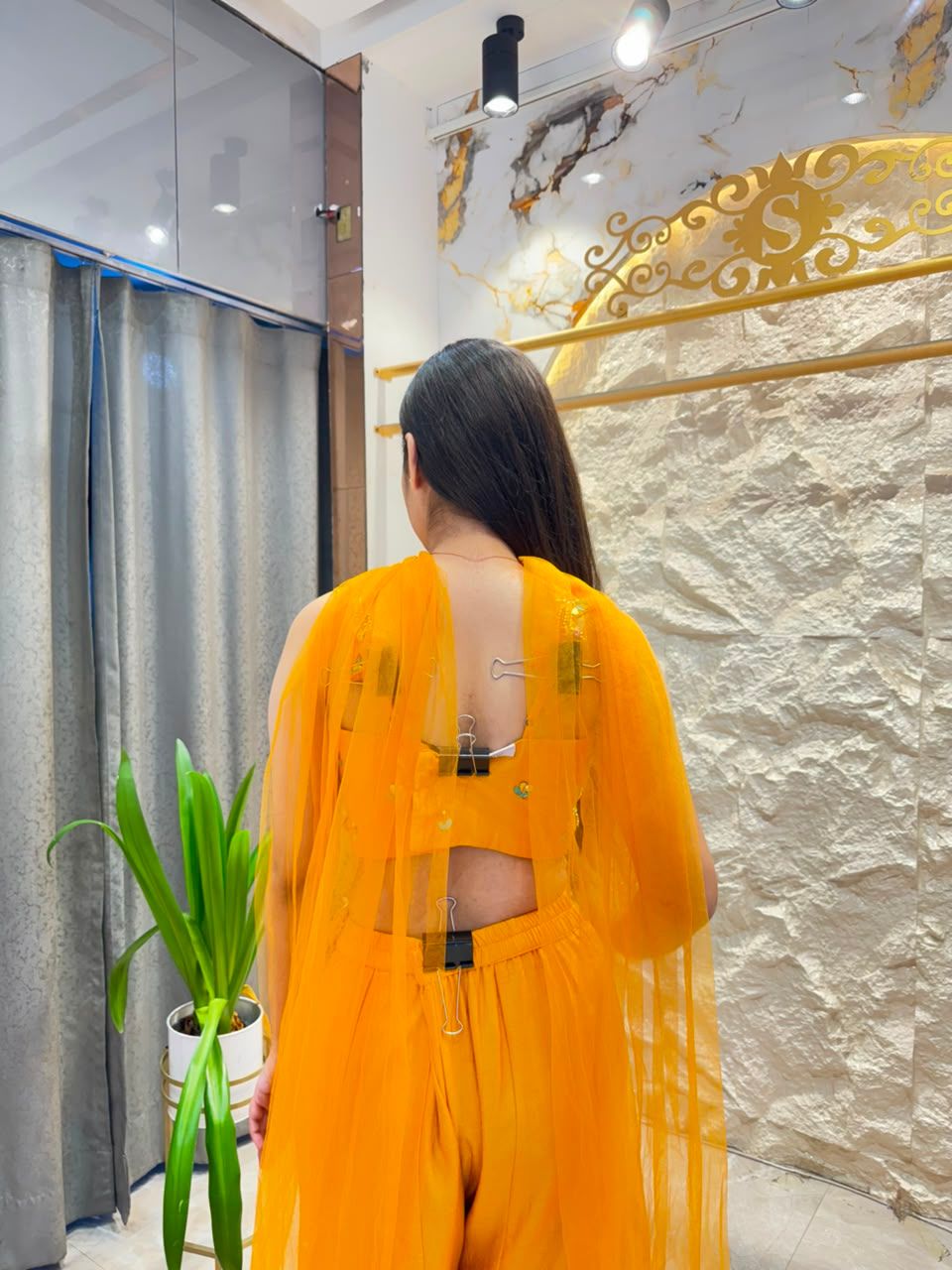 "SUNSET ORANGE FLORAL EMBROIDERED INDO WESTERN"