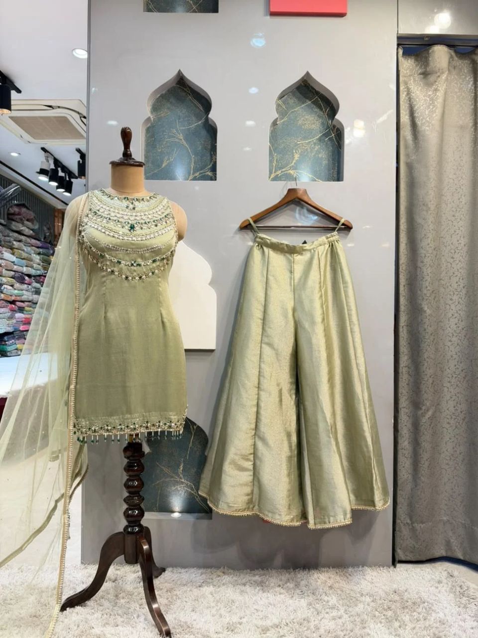 "PISTACHIO GREEN EMBELLISHED SHARARA"