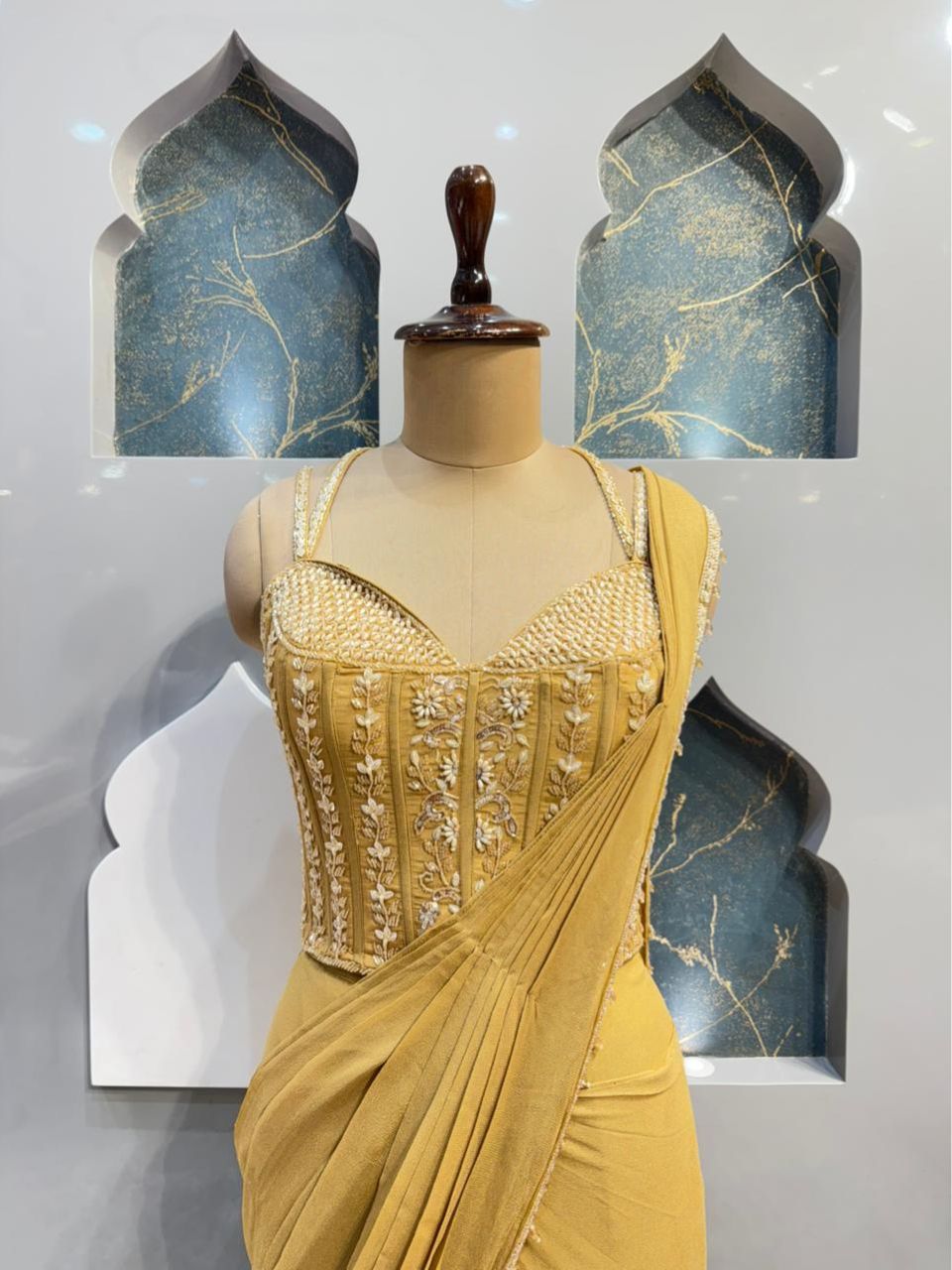 "CHAMPAGNE GOLD DRAPE SAREE"