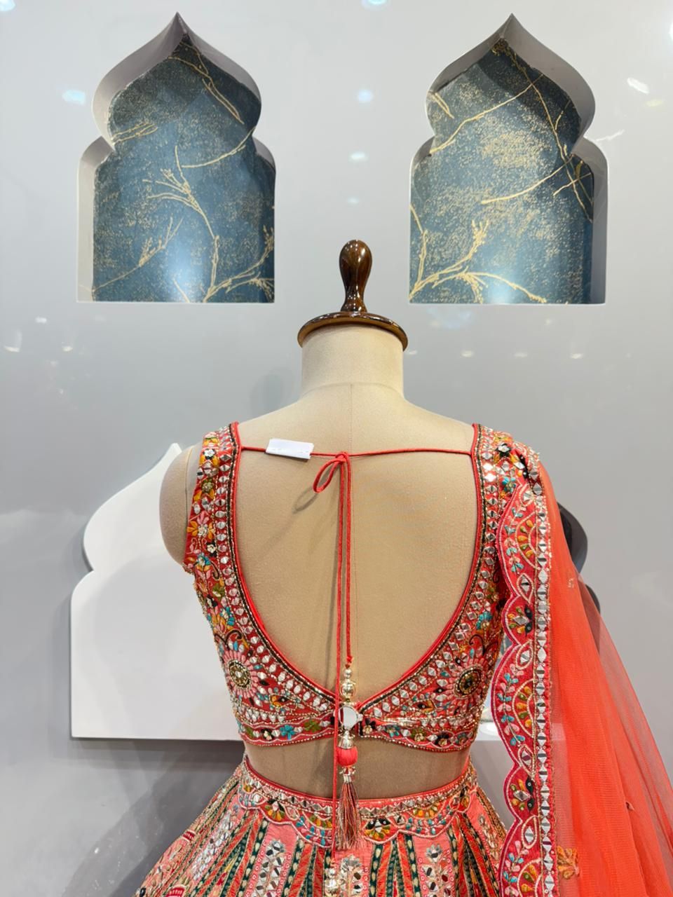 "CORAL MULTICOLOUR HERITAGE EMBROIDERED LEHENGA"