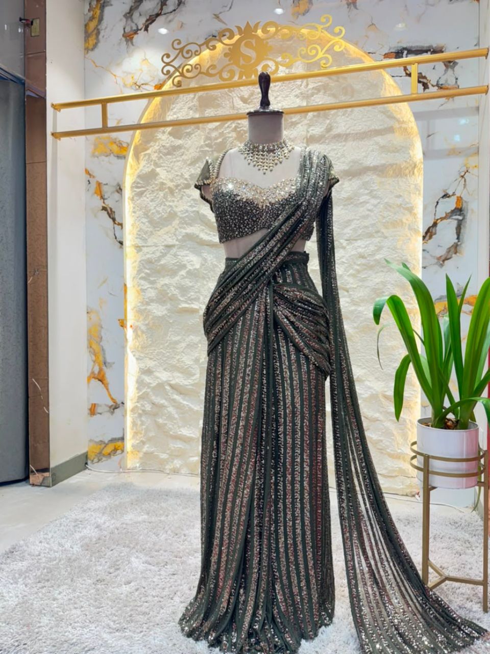 "MIDNIGHT GLAMOUR SEQUIN DRAPE SAREE"