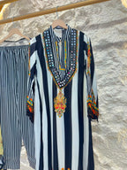 "MIDNIGHT MUSE STRIPED EMBROIDERED SUIT"