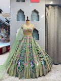 "MEHREEN SAGE GREEN FLORAL EMBROIDERED LEHENGA"