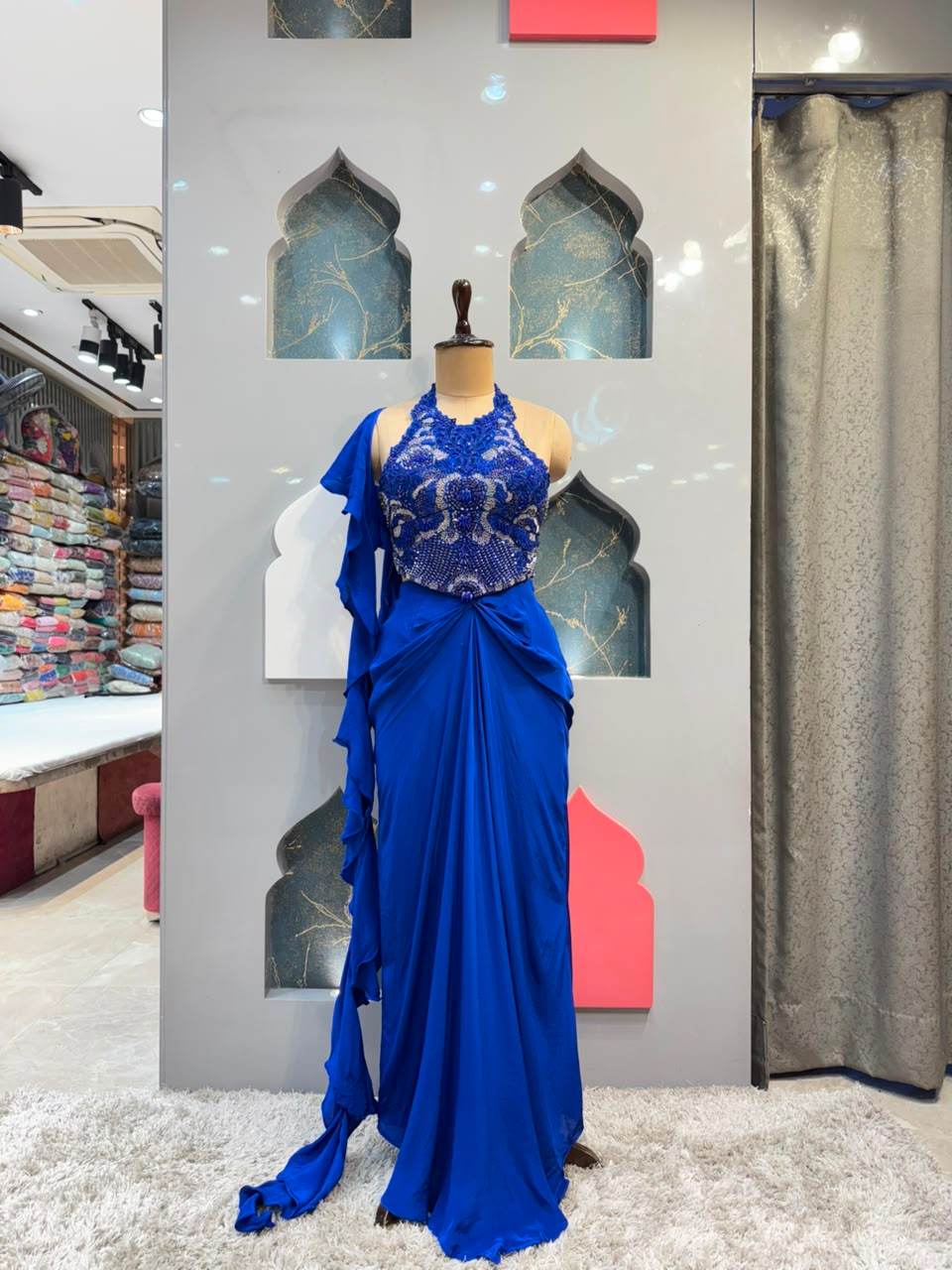 "ROYAL SAPPHIRE DRAPED INDO-WESTERN"