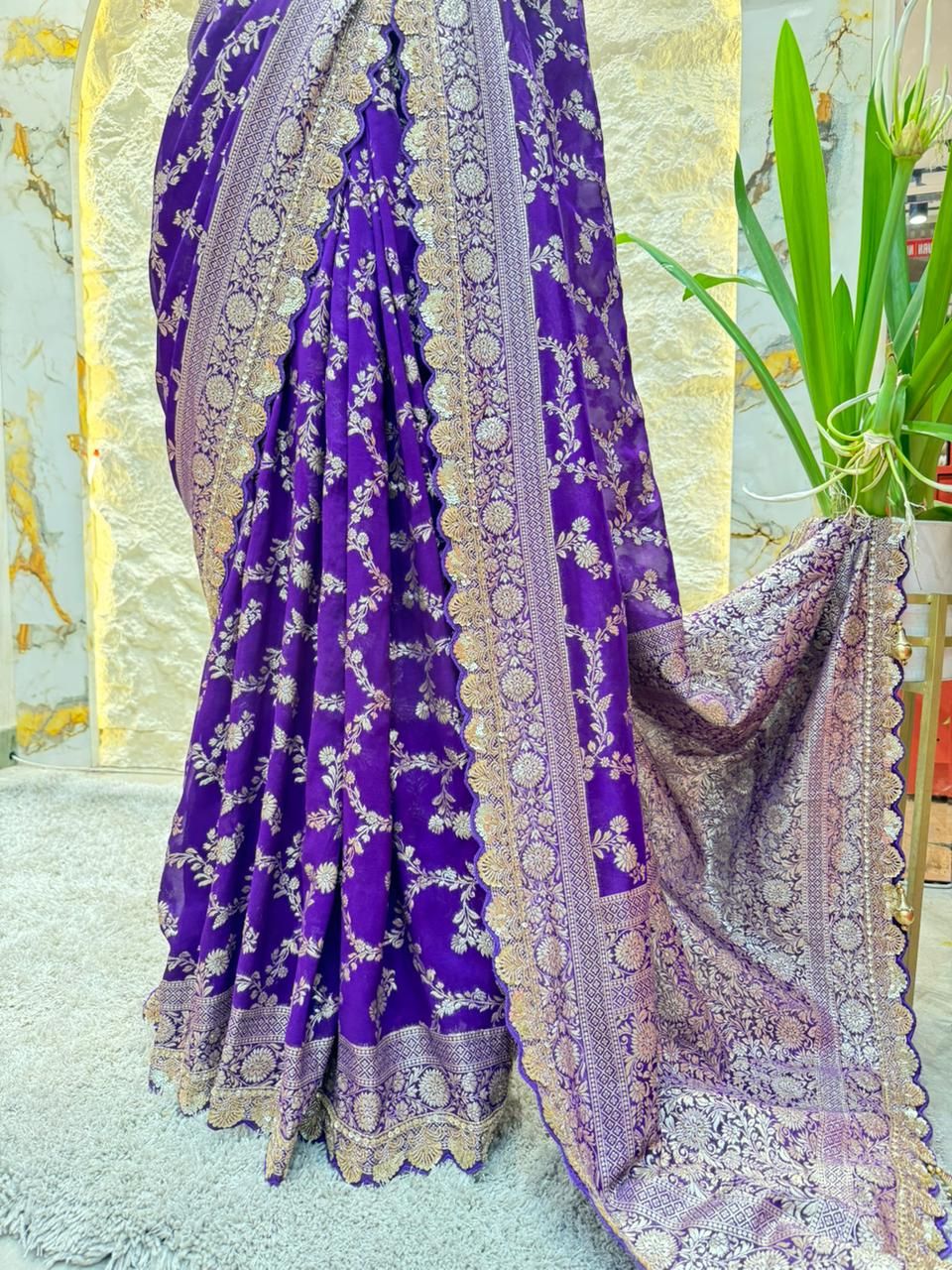 "ROYAL PURPL BANARASI EBROIDERED SAREE"