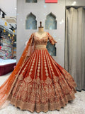"ROYAL RUST ORANGE LEHENGA WITH ZARI EMBROIDERY"