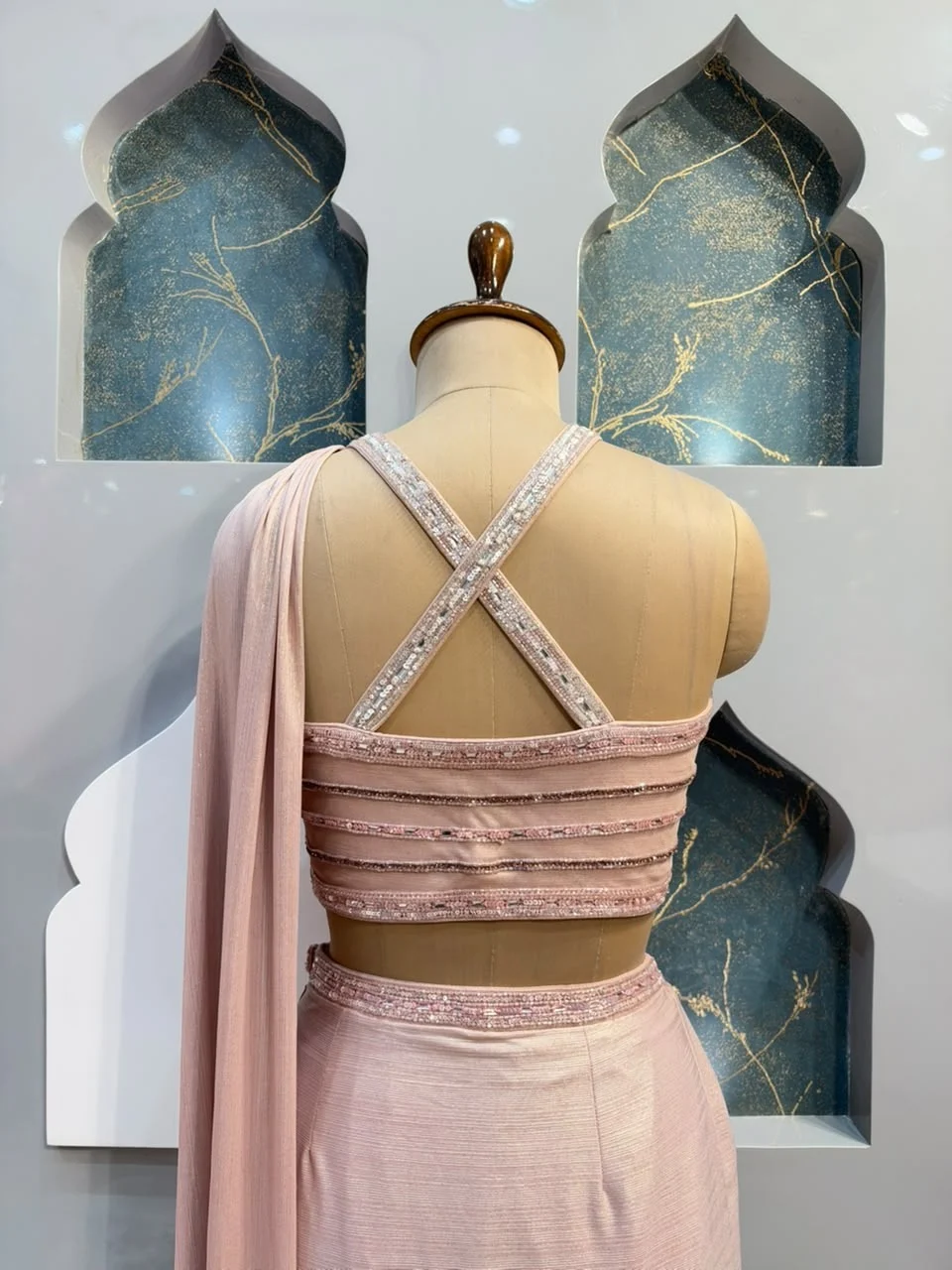 "BLUSH PINK SEQUIN DRAPED INDO-WESTERN"