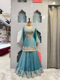 "TEAL BLUE EMBROIDERED PEPLUM INDO-WESTERN"