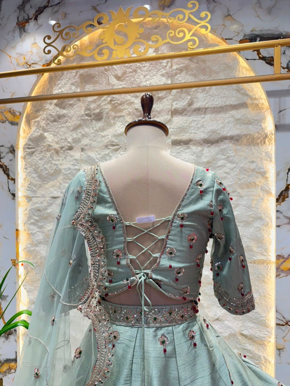 "SEA GREEN ZARI EMBROIDERED LEHENGA"
