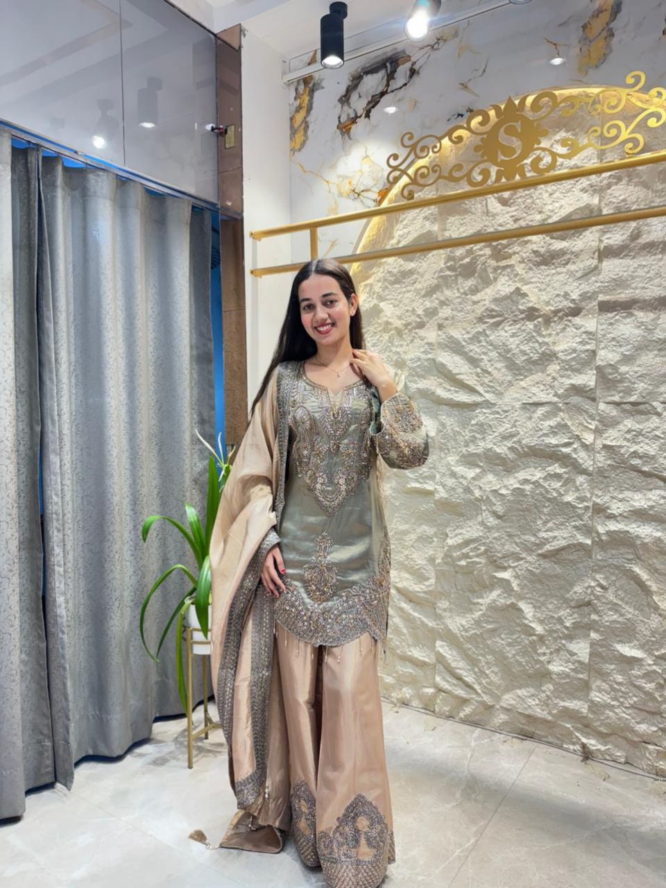 "SAGE CHAMPAGNE ROYAL EMBROIDERED SUIT"