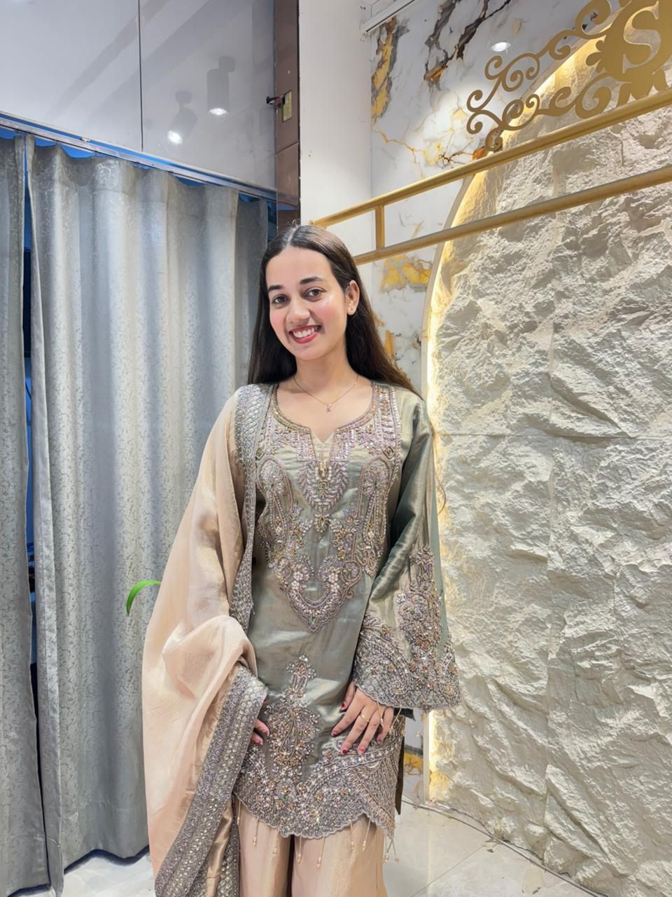 "SAGE CHAMPAGNE ROYAL EMBROIDERED SUIT"