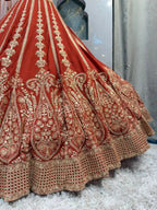 "ROYAL RUST ORANGE LEHENGA WITH ZARI EMBROIDERY"